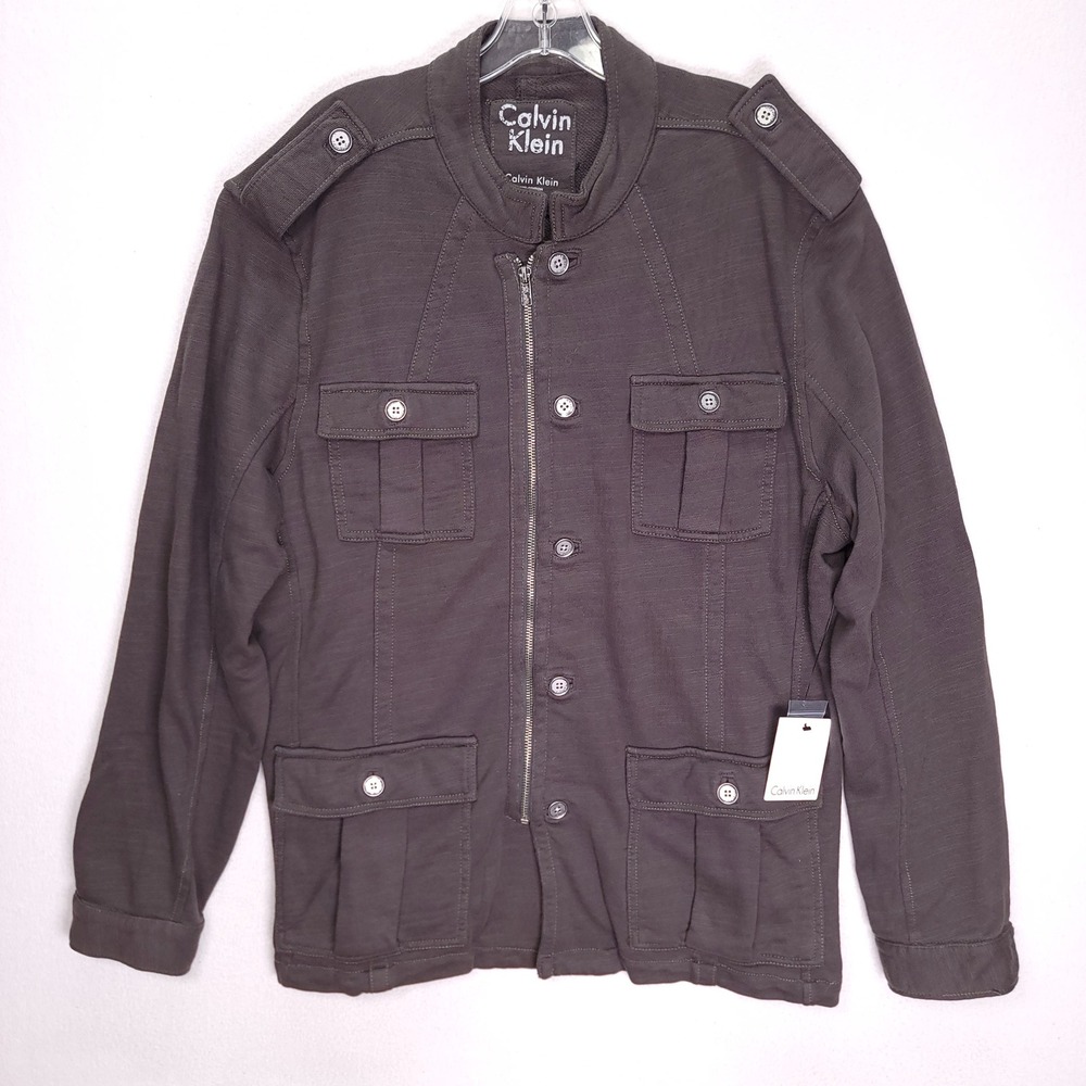 Calvin Klein Mens XXL Military Field Jacket Gray Cotton Slub French Terry New